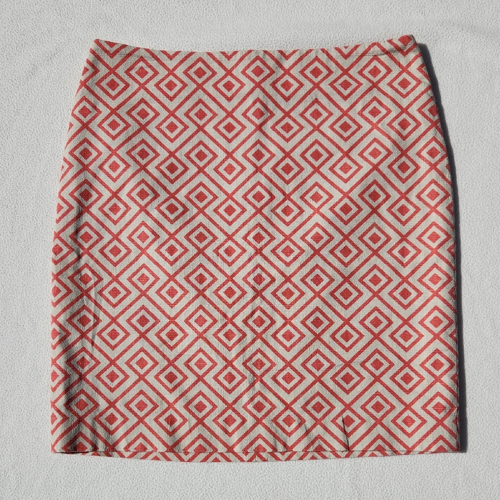 Ann Taylor Petite Geometric Print Pencil Skirt - Coral & Cream - Size 6P